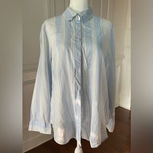 Talbots Blue and White Casual Button Down Shirt with Pintucks